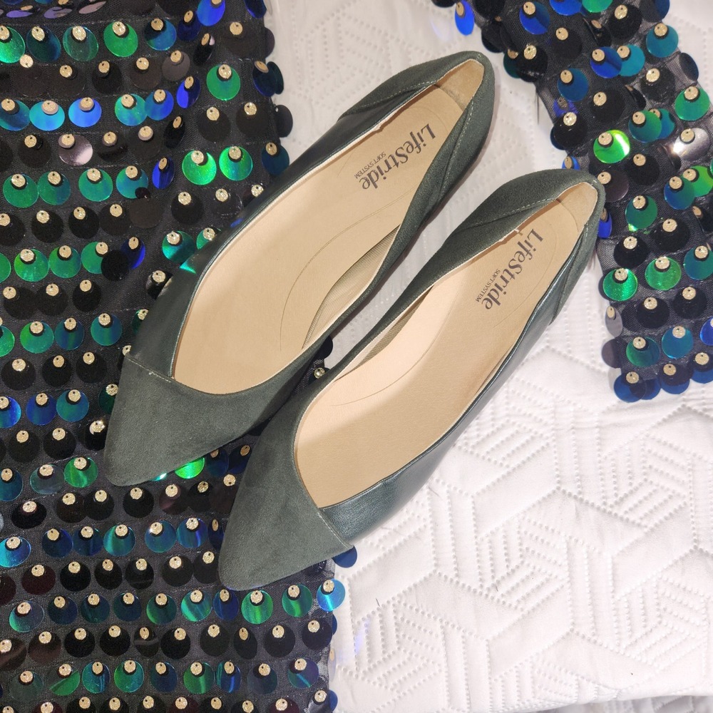 LifeStride flats Womens Promise ballet Shoes Dark forest Green Pointed Toe  9.5M - Picture 2 of 7